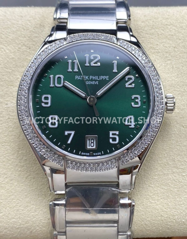 TW Factory Patek Philippe Twenty~4 73001200A-011 Diamond Bezel Green Dial (2) TW Factory Patek Philippe Twenty~4 7300 green dial diamond bezel