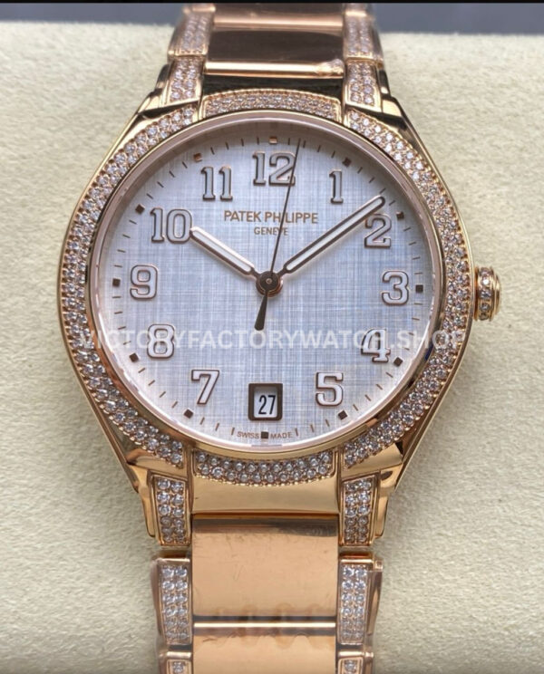 TW Factory Patek Philippe Twenty~4 73001201R-001 Rose Gold Diamond Bezel White Dial (1) TW Factory Patek Philippe Twenty~4 7300 white dial rose gold diamond bezel