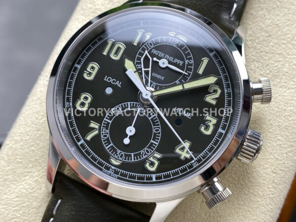 TW Factory Patek Philippe Pilot Travel Time Chronograph 5924G 42mm White Gold Arabic Numerals Black Dial
