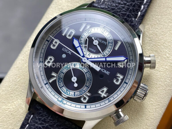 TW Factory Patek Philippe Pilot Travel Time Chronograph 5924G 42mm White Gold Arabic Numerals Blue Dial