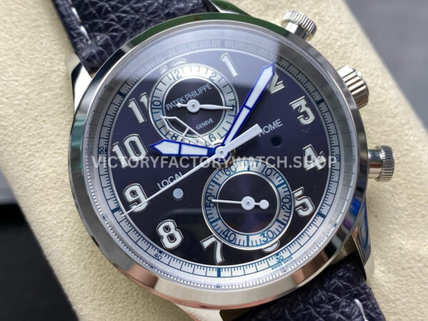 TW Factory Patek Philippe Pilot Travel Time Chronograph 5924G 42mm White Gold Arabic Numerals Blue Dial