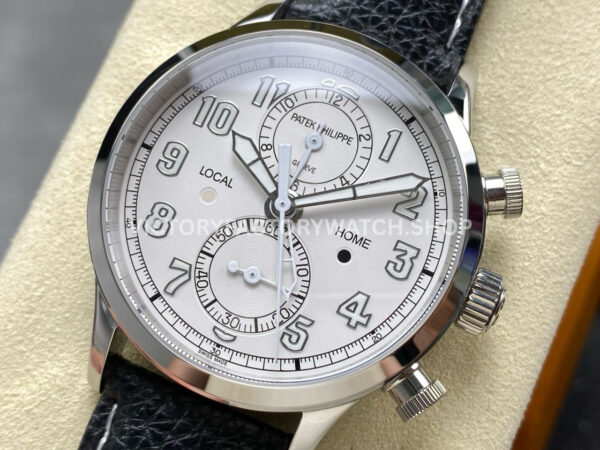 TW Factory Patek Philippe Pilot Travel Time Chronograph 5924G 42mm White Gold Arabic Numerals White Dial