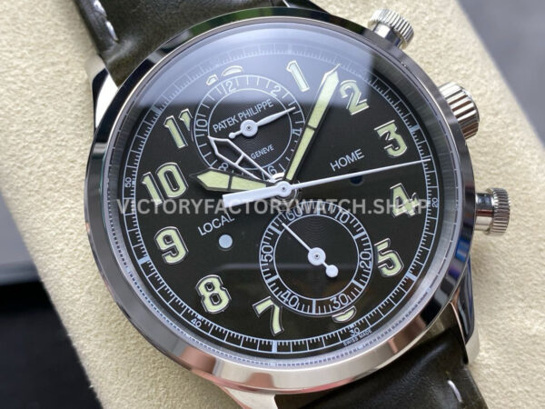 TW Factory Patek Philippe Pilot Travel Time Chronograph 5924G 42mm White Gold Arabic Numerals Black Dial
