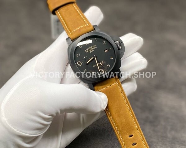 VS Factory Panerai Luminor 1950 3 Days GMT Pam00441 44mm Black Ceramic Leather Strap Black Dial