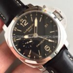 VS Factory Panerai Luminor 1950 3 Days GMT Pam00531 44mm Steel Leather Strap Black Dial
