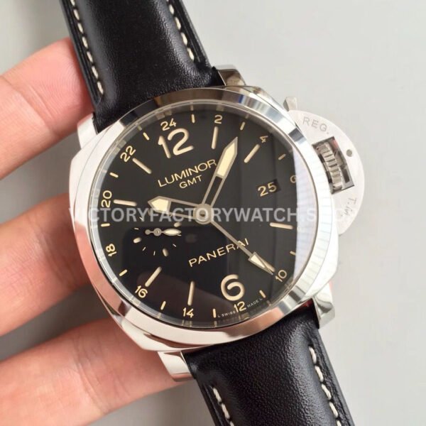 VS Factory Panerai Luminor 1950 3 Days GMT Pam00531 44mm Steel Leather Strap Black Dial