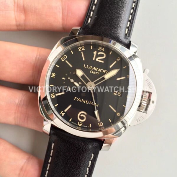 VS Factory Panerai Luminor 1950 3 Days GMT Pam00531 44mm Steel Leather Strap Black Dial