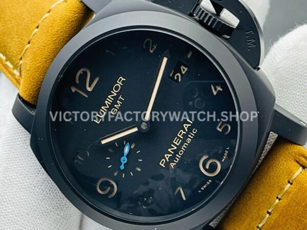 VS Factory Panerai Luminor 1950 3 Days GMT Pam01441 44mm Ceramic Leather Strap Black Dial