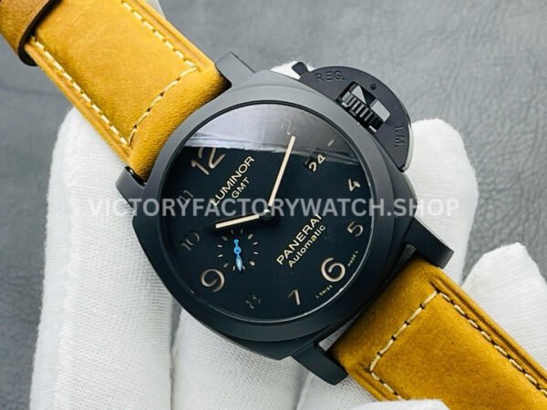 VS Factory Panerai Luminor 1950 3 Days GMT Pam01441 44mm Ceramic Leather Strap Black Dial