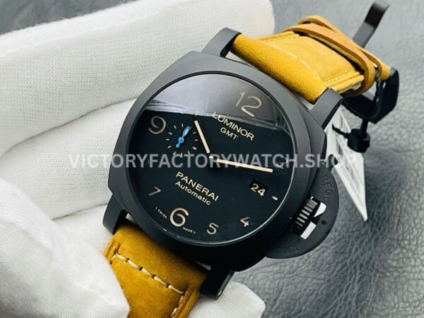 VS Factory Panerai Luminor 1950 3 Days GMT Pam01441 44mm Ceramic Leather Strap Black Dial
