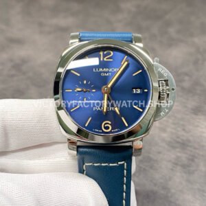 VS Factory Panerai Luminor 1950 3 Days GMT Pam 00688 42mm Steel Leather Strap Blue Dial (8) VS PAM00688 Panerai GMT blue dial 42mm
