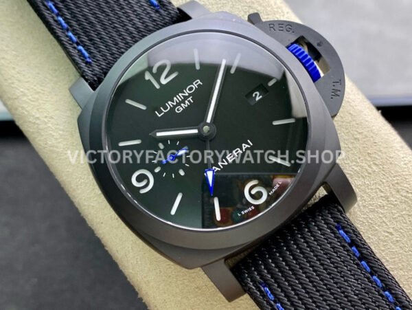 VS Factory Panerai Luminor Base GMT Pam01176 44mm Black Ceramic Black Canvas Strap Black Dial