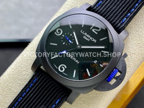 VS Factory Panerai Luminor Base GMT Pam01176 44mm Black Ceramic Black Canvas Strap Black Dial