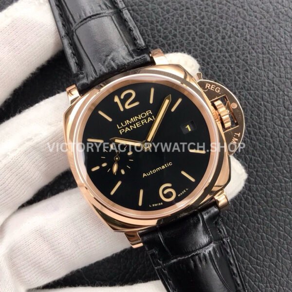 VS Factory Panerai Luminor Due Pam00908 38mm Rose Gold Black Leather Strap Black Dial