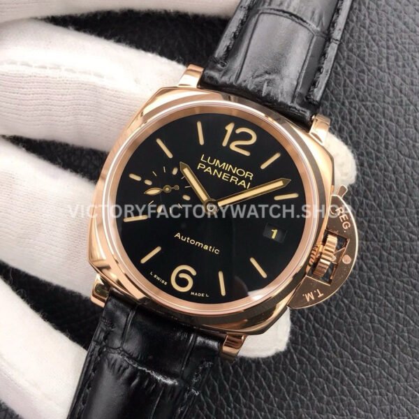 VS Factory Panerai Luminor Due Pam00908 38mm Rose Gold Black Leather Strap Black Dial