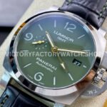 VS Factory Panerai Luminor GMT PAM 01056 44mm Steel Leather strap Green Dial (7) VS Factory Panerai Luminor GMT Pam01056 44mm Steel Leather strap Green Dial