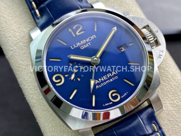 VS Factory Panerai Luminor Gmt Pam01033 44mm Steel Leather Strap Blue Dial