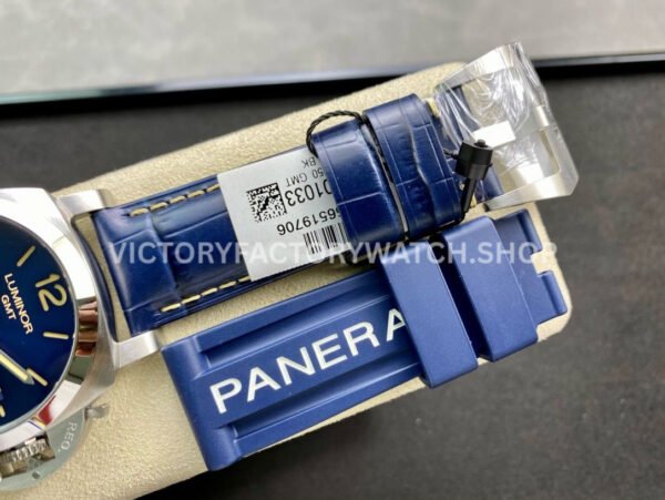 VS Factory Panerai Luminor Gmt Pam01033 44mm Steel Leather Strap Blue Dial