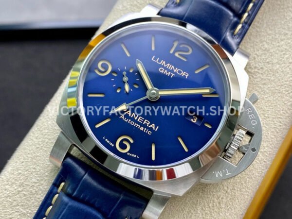 VS Factory Panerai Luminor Gmt Pam01033 44mm Steel Leather Strap Blue Dial