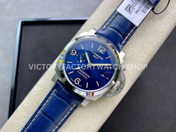VS Factory Panerai Luminor Gmt Pam01033 44mm Steel Leather Strap Blue Dial