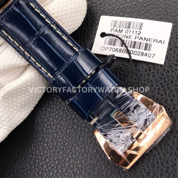 VS Factory Panerai Luminor Marina Pam01112 44mm Rose Gold Leather Strap Blue Dial