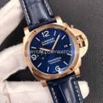 VS Factory Panerai Luminor Marina Pam01112 44mm Rose Gold Leather Strap Blue Dial