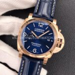 VS Factory Panerai Luminor Marina Pam01112 44mm Rose Gold Leather Strap Blue Dial