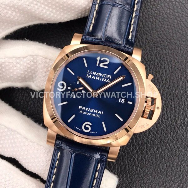 VS Factory Panerai Luminor Marina Pam01112 44mm Rose Gold Leather Strap Blue Dial