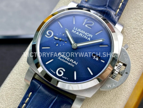 VS Factory Panerai Luminor Marina Pam01313 44mm Steel Leather Strap Blue Dial