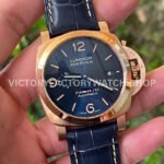 VS Factory Panerai Luminor Marina Pam01114 44mm Rose gold Leather Strap Blue Dial