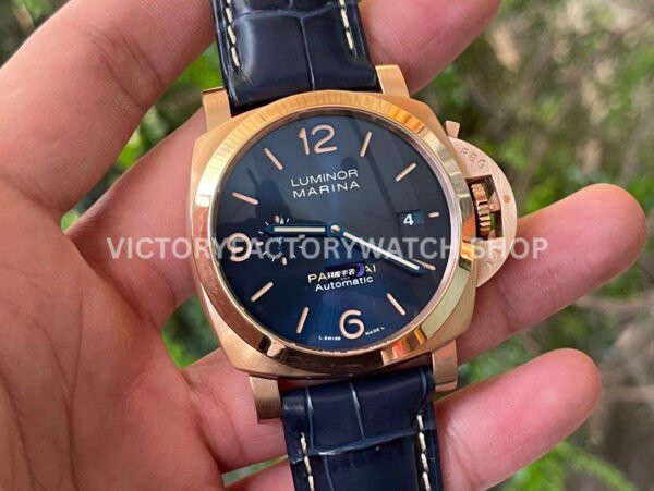 VS Factory Panerai Luminor Marina Pam01114 44mm Rose gold Leather Strap Blue Dial