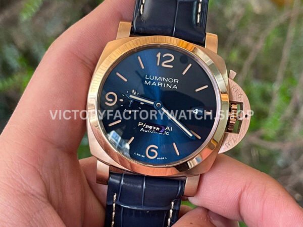 VS Factory Panerai Luminor Marina Pam01114 44mm Rose gold Leather Strap Blue Dial