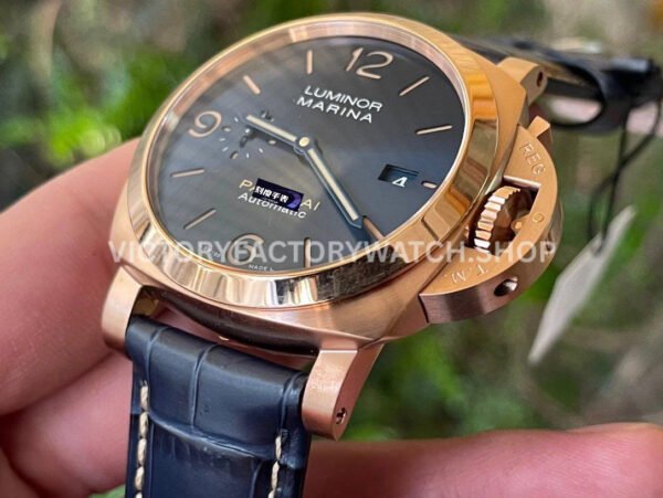 VS Factory Panerai Luminor Marina Pam01114 44mm Rose gold Leather Strap Blue Dial