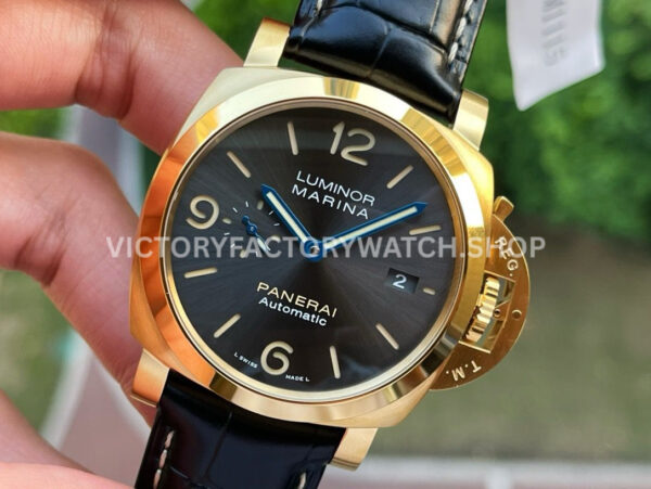 VS Factory Panerai Luminor Marina Pam01115 44mm Red Gold Leather Strap Black Dial