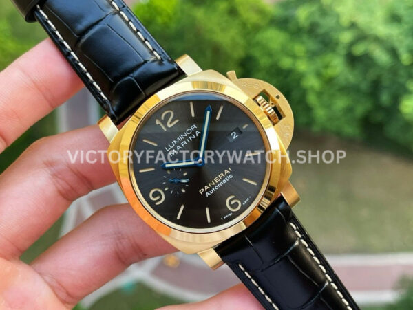 VS Factory Panerai Luminor Marina Pam01115 44mm Red Gold Leather Strap Black Dial