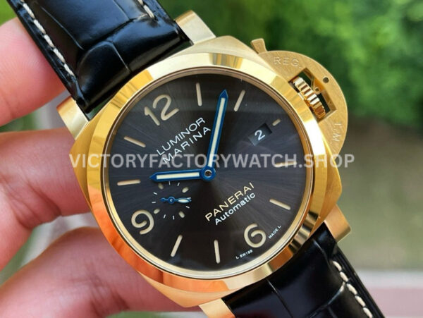 VS Factory Panerai Luminor Marina Pam01115 44mm Red Gold Leather Strap Black Dial