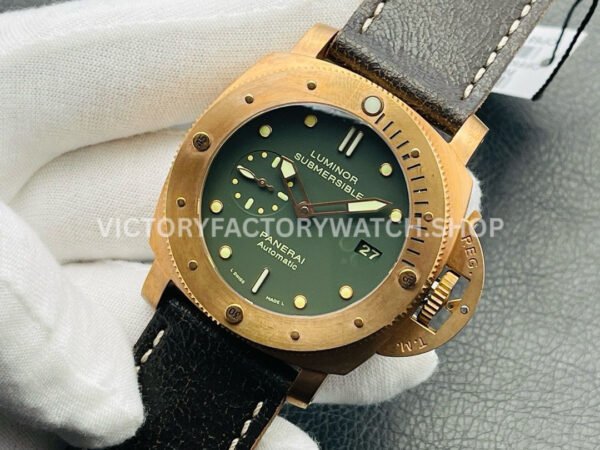 VS Factory Panerai Luminor Submersible Bronzo Pam00382 47mm Bronze Leather Strap Green Dial