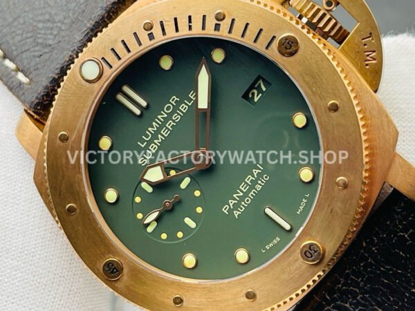 VS Factory Panerai Luminor Submersible Bronzo Pam00382 47mm Bronze Leather Strap Green Dial