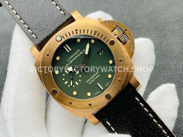 VS Factory Panerai Luminor Submersible Bronzo Pam00382 47mm Bronze Leather Strap Green Dial