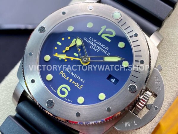 VS Factory Panerai Luminor Submersible GMT Pam00719 47mm Titanium Black Rubber Strap Blue Dial