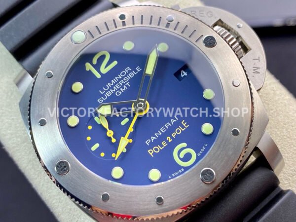 VS Factory Panerai Luminor Submersible GMT Pam00719 47mm Titanium Black Rubber Strap Blue Dial
