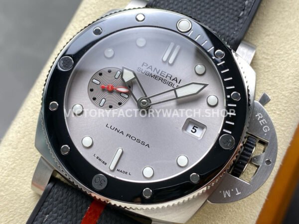 VS Factory Panerai Submersible QuarantaQuattro Luna Rossa 37th America's Cup Pam01681 44mm Steel Canvas and Rubber Strap Silver Dial