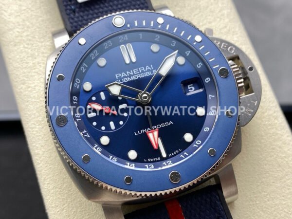 VS Factory Panerai Submersible GMT Luna Rossa Pam1507 42mm Titanium Blue Rubber And Textile Straps Blue Dial
