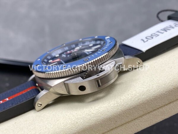 VS Factory Panerai Submersible GMT Luna Rossa Pam1507 42mm Titanium Blue Rubber And Textile Straps Blue Dial