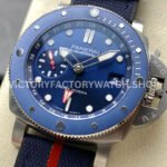 VS Factory Panerai Submersible GMT Luna Rossa Pam1507 42mm Titanium Blue Rubber And Textile Straps Blue Dial