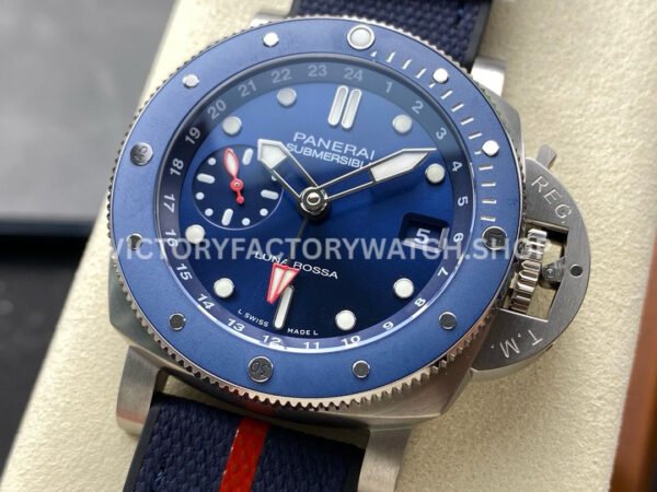 VS Factory Panerai Submersible GMT Luna Rossa Pam1507 42mm Titanium Blue Rubber And Textile Straps Blue Dial