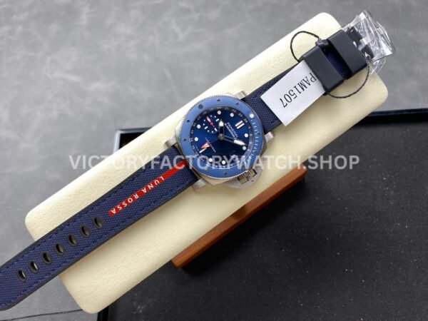 VS Factory Panerai Submersible GMT Luna Rossa Pam1507 42mm Titanium Blue Rubber And Textile Straps Blue Dial
