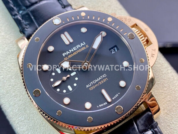 VS Factory Panerai Submersible PAM00974 42mm Rose gold Leather Strap Black Dial (6) VS Factory Panerai Submersible Pam00974 42mm Rose gold Leather Strap Black Dial