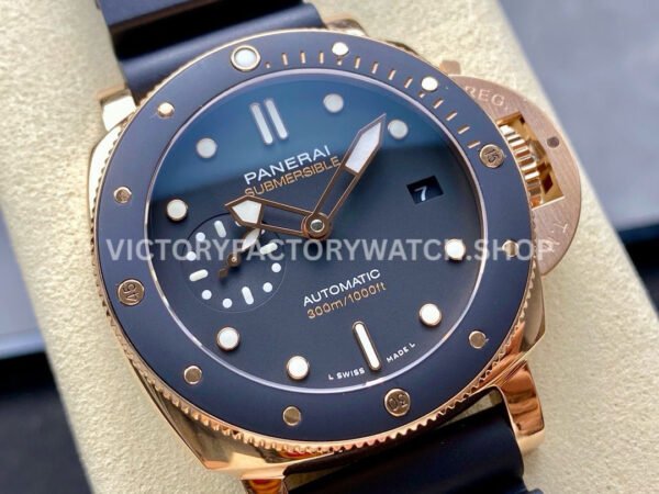 VS Factory Panerai Submersible Pam02164 42mm Yellow Gold Rubber Strap Black Dial