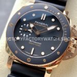 VS Factory Panerai Submersible Pam02164 42mm Yellow Gold Rubber Strap Black Dial